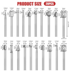 20Pcs Wood Carving Bits Set for Dremel Rotary Tool Accessories 1/8”(3mm) Shank,Tungsten Carbide Rotary Burr Set for DIY Woodworking Carving Engraving Drilling Grooving and Wood Metal Polishing(Silver)