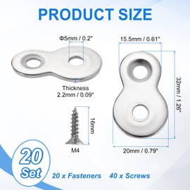 uxcell 20 Pcs Figure 8 Fastener with Screws, Table Top Fastener Desk Top Connector Bracket Heavy Duty Hardware Mounting Clips for Wood, Silver