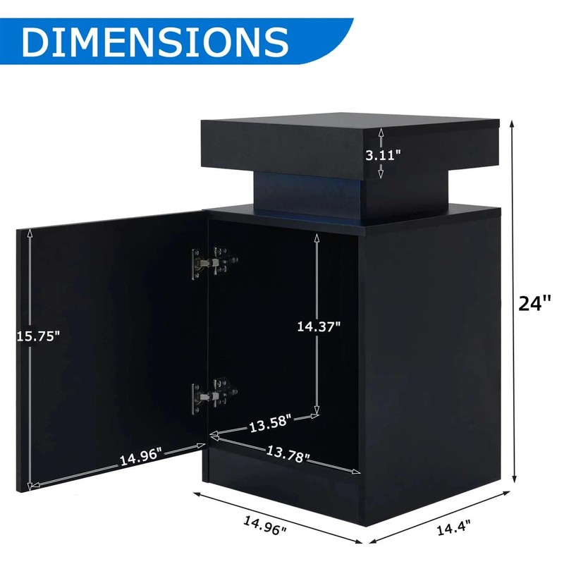 Black Nightstands Set of 2, LED End Table for Bedroom,