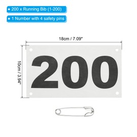 PATIKIL Tearproof Running Bib Numbers 7x4 Inch, 1-200 Waterproof Race Competitor Numbers with Safety Pin for Marathon Sports Game Competition Runner, White