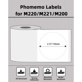Phomemo Circle Label for M220/M221/M250/M200 Label Maker, 2.75"x2.75"（70x70mm） Round Thermal Label for Business/Home Tag, Barcode Label, DIY Logo Design, Black on White, 110 Labels/Roll, 3 Rolls