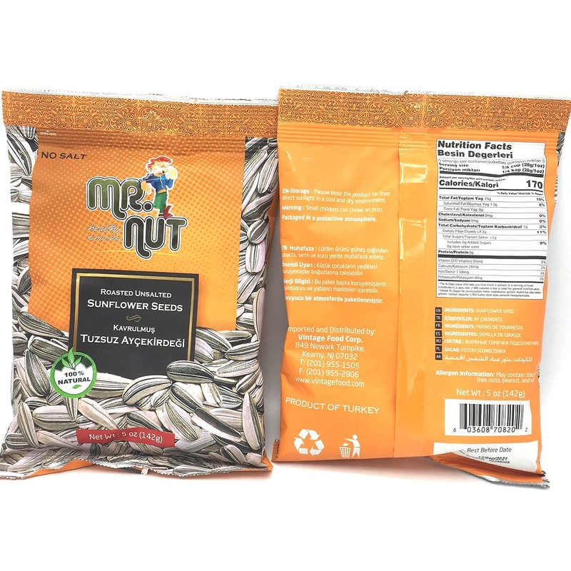 Mr. Nut Mr Nut Roasted UNSALTED SunFlower Seeds 5 oz,PACK