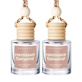 RAINBOW ABBY Hanging Car Air Freshener Diffuser 2 Pack - Mahogany Teakwood Fragrance Oil, 45+ Days Long Lasting, Essential Oil Diffuser for Car