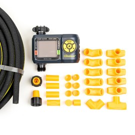 Soaker Hose Kit - 200 ft of 3/8" ID Recycled Rubber Soaker Hose, Fittings, and AquaTimer™ Digital Water Timer - Soaker Hose with Push-Fit Connectors - Garden Watering System for Lawn and Raised Beds