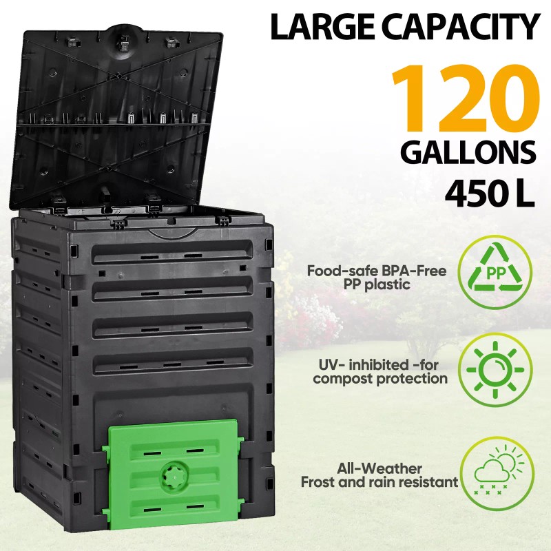 SEGAWE 120 Gallon Large Compost Bin BPA Free Outdoor Composting