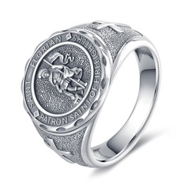 SHEAISRS Men's Cross Rings 925 Sterling Silver St Florian Medal Amulet Catholic Rings for Women Protection Jewelry for Men 8#