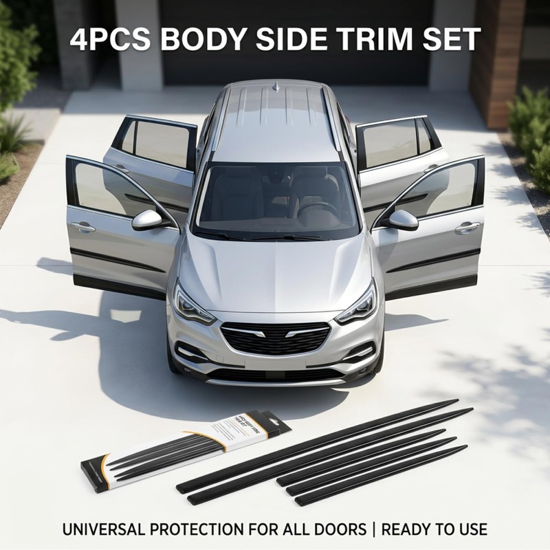 Black Car Door Side Body Guards, 4PCS Body Side Trim