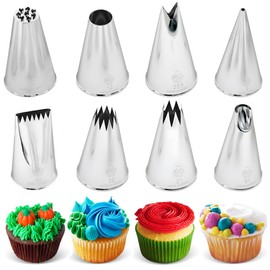 CukkiCakes Set of 8 Professional Baking Nozzles (#2, 32, 21, 12, 81, 352, 133 and 48) for Icing Bags, Decorating and Making Cupcakes, Cakes, Churros, Made in South Korea