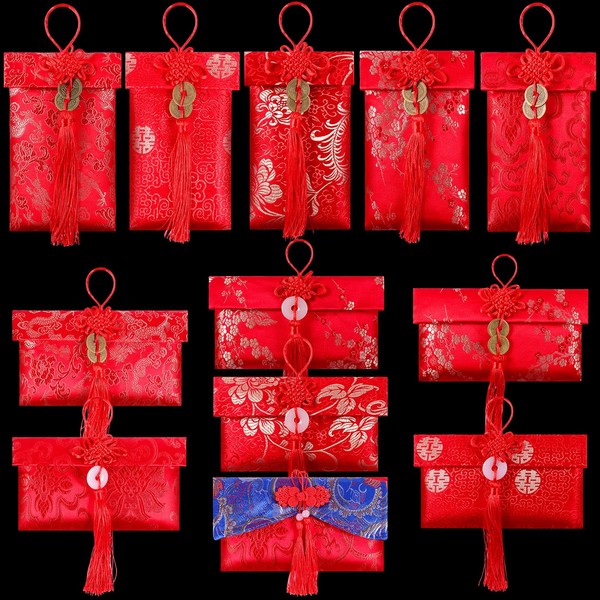 12 Pieces Silk Red Envelope Chinese Red Pocket Lucky Money