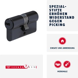 ABUS Profile Cylinder D6XBL 40/40 with Code Card and 5 Keys - 96806 - Black