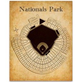 Nationals Park Seating Chart - Washington D.C. Baseball Stadium 11x14 Unframed Poster - Vintage Blueprint Old Parchment-Like Look, Retro Sports Memorabilia Decor for Fans, Game Room, Man Cave, or Bar
