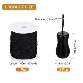 sourcing map Braided Lift Shade Cord, 1.8 mm 110 Yards/Roll Nylon Cord String with 8Pcs Wood Blind Pull Cord Knobs for Roman Blind Shade Rollers Repair Curtain Craft DIY (Black)