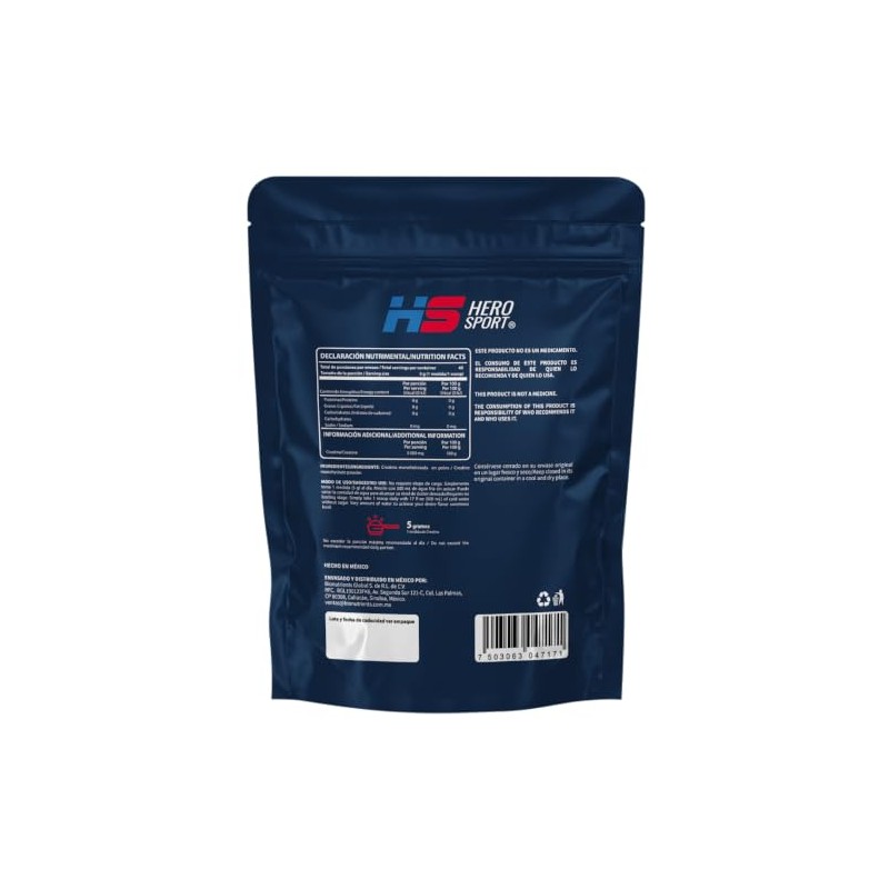 HS HERO SPORT Creatina Monohidratada Micronizada en Polvo