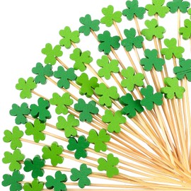 200 Pcs St. Patrick's Day Bamboo Cocktail Picks 5 Inch Shamrock Cocktail Picks Irish Skewers for Appetizers Green Clover Bamboo Toothpicks Cocktail Sticks for St. Patrick's Day Decoration Party Supply