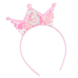 Jaciya Pink Headband Sequin Headbands for Girls Sparkling Tiara Pearl Hairband Birthday Head Band Princess Party Decorations (3rd birthday headband)