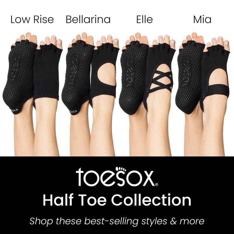 Toesox Half Toe Bellarina Yoga Socks – 2 Pack, Black,