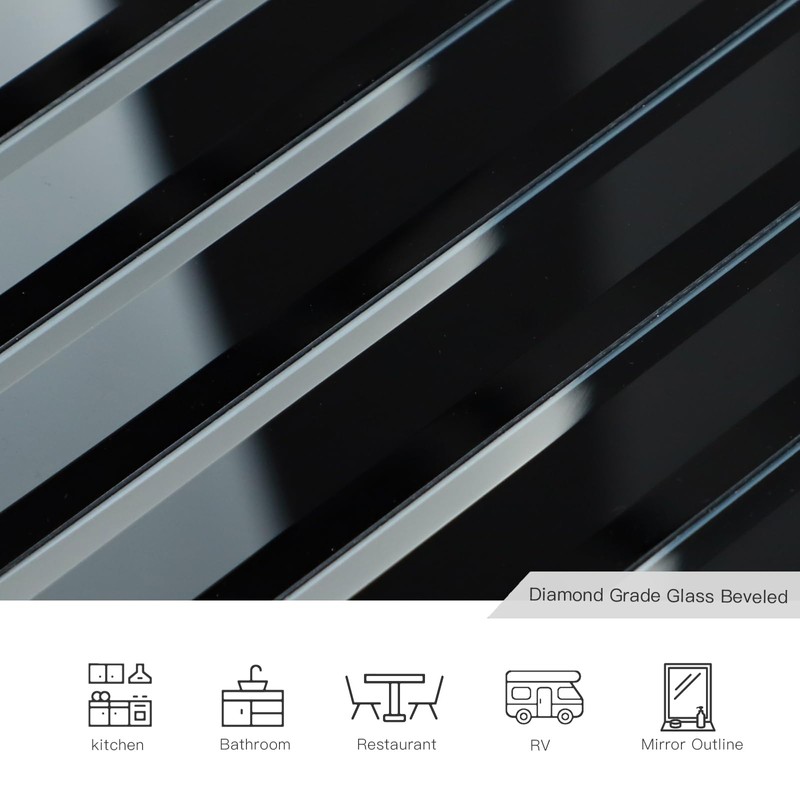 Miscasa Peel and Stick Black Mirror Strip Backsplash Tile, Self