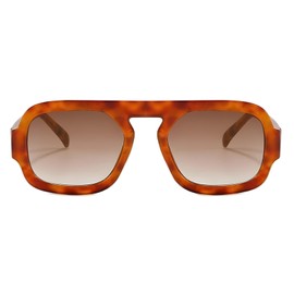 ADE WU Trendy Square Sunglasses for Women Men, Vintage Fashion 70s Oversized Flat Top Square Sun Glasses Aviator Style (Brown Tort/Brown Gradient)