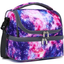 FlowFly Double Decker Cooler Insulated Lunch Bag Large Tote for Boys, Girls, Men, Women, With Adjustable Strap,Galaxy