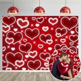 Red Heart Photo Backdrop 9x5ft Valentines Day Photography Backdrop Early 2000s Decoration 90s Women Birthday Party Supplies Old School Valentines Day Selfile
