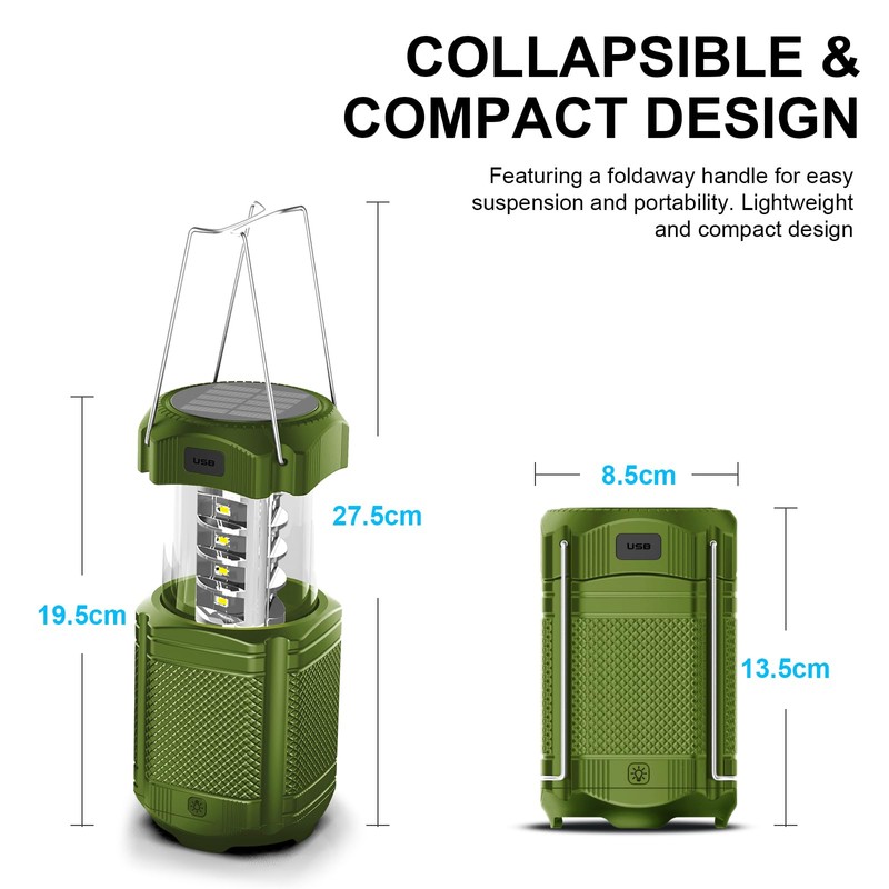 Camping Lantern 5000mAh Solar Hand Crank Telescopic LED Flashlight Portable