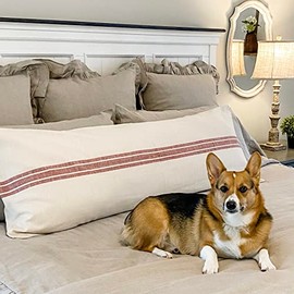 Piper Classics Market Place Red Body Pillow Cover, Grain Sack Stripe, Farmhouse Bedroom Décor, Gray and Cream, 54x22