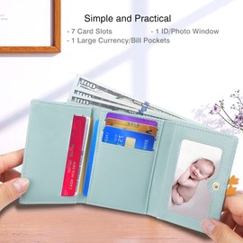 CONISY Cute Wallets for Women, Leather RFID Blocking Small Trifold Wallet with ID Window for Girls and Ladies Womens Wallet, Duck Blue, Small, Casual