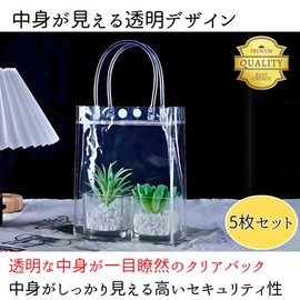 Set of 5 Clear Bags, Clear Back, Transparent Vinyl Bags, Waterproof with Buttons, Gift for Beach, Work