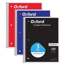 Cuadernos en espiral Oxford, paquete de 3, 3 materias, cuadernos rayados universitarios para la escuela, 8 x 10.5 pulgadas, 120 hojas, 2 divisores,...