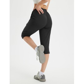 BALEAF Women's 18" Hiking Shorts Below Knee Water Resistant Lightweight Cargo Pockets Shorts Quick Dry Elastic Waist, Black, Large