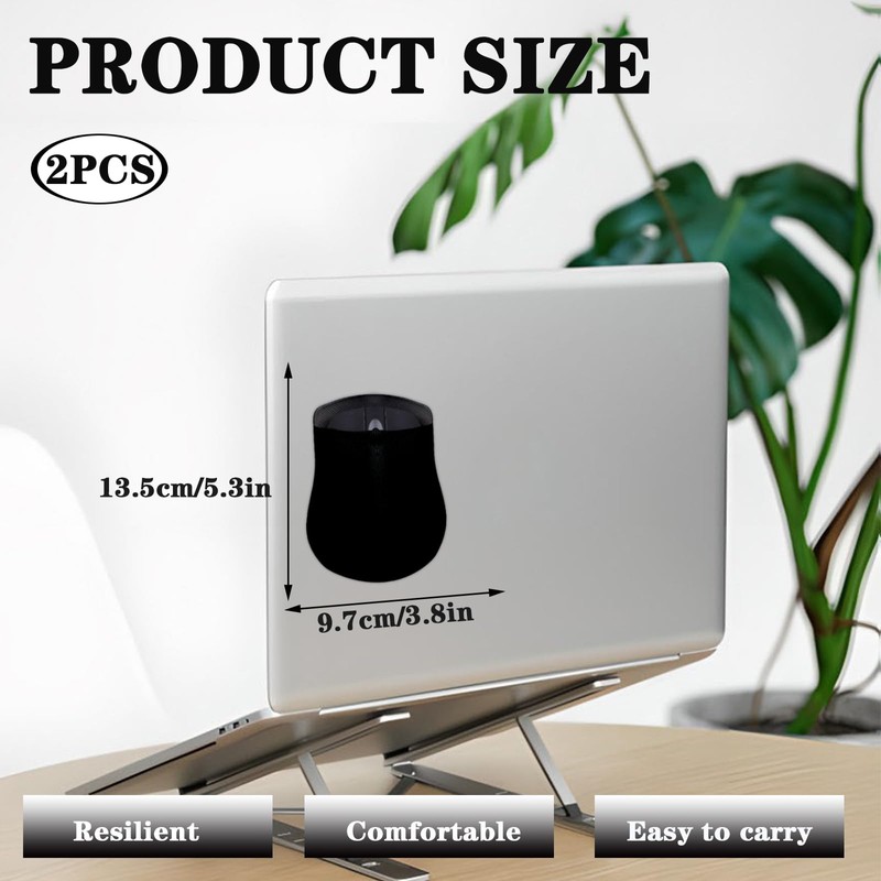 2 Pack Black Stick-On Mouse Pouch, Mouse Holder for Laptop