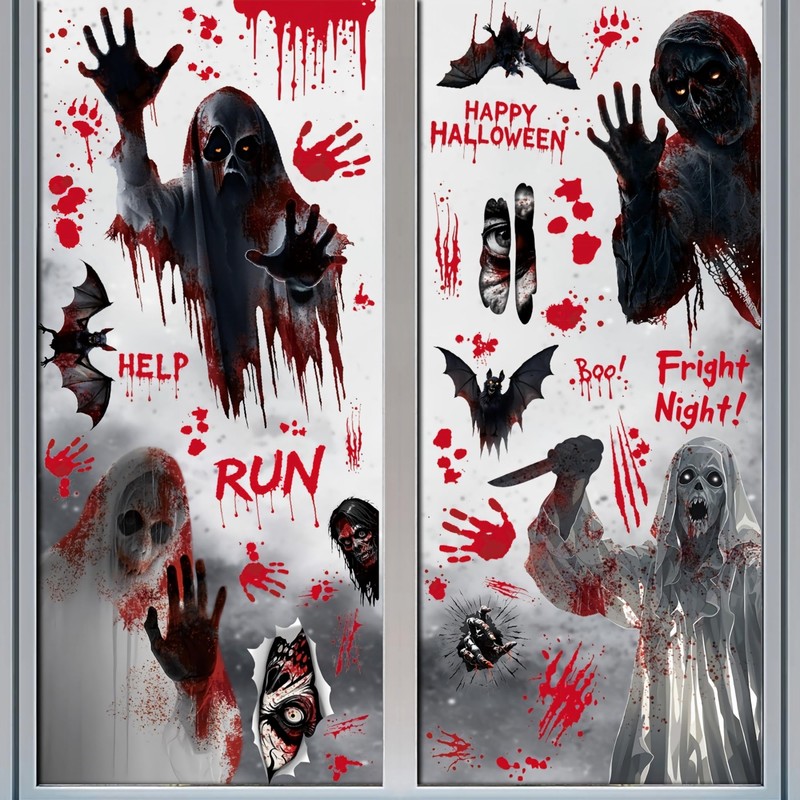 Halloween Window Clings Ghost Bat Witch Decorations