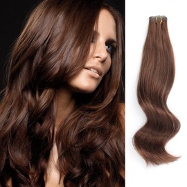 ABH AmazingBeauty Hair Semi-Permanent Pre-taped Real Remy Human Hair Skin Weft Hair Extensions, Invisible, Seamless and Reusable, 50g 20pcs, Light Chocolate Brown Color 4, 20 Inch