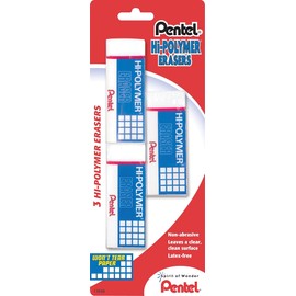Pentel Super Hi-Polymer Eraser, Large, Nonabrasive, White (PENZEH10)