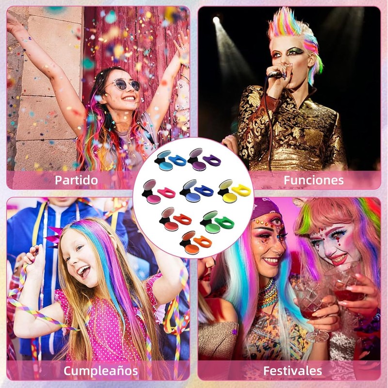 Tizas para Cabello 8 Colores Temporales Lavables No Pegajosas