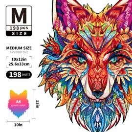 CLAORD Version 2.1 Fox Wooden Jigsaw Puzzles for Adults, 10 x 13 Inches and 198pcs with 12 Uniquely-Shaped Pieces, Colorful Unique Shape Animal Wooden Puzzle, Best Gift for Adults and Kid……