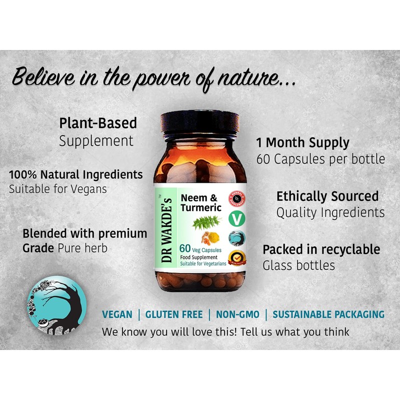 DR WAKDE'S Neem & Turmeric Capsules (60 Veg Caps, Deep