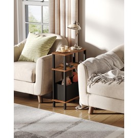 CHOEZON Set of 2 End Tables with Charging Station, Narrow Side Table for Small Spaces, Slim Nightstand with Basket, Skinny Bedside Table, for Living Room, Bedroom, Rustic Brown and Black TBZ07UP2BF