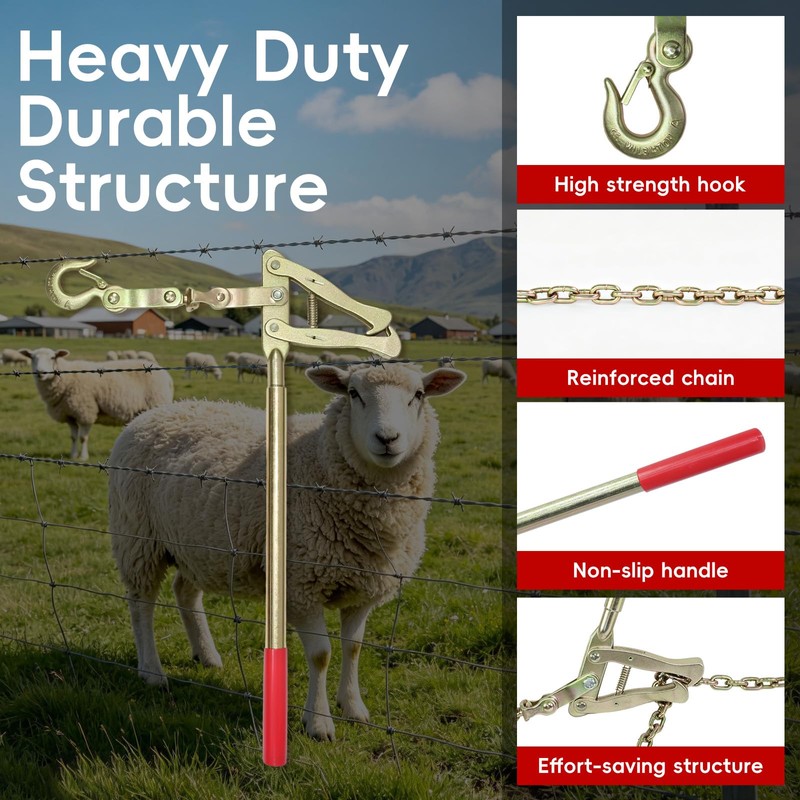 Zwinz Heavy Duty Galvanized Steel Wire Fence Stretcher Tool, Wire