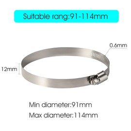 TUPARKA 4 Pack Large Size Metal Hose Clips 91-114 mm Adjustable Ducting Clamps for Securing Hoses and Pipes Tube