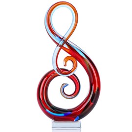 LCCCK 13" H Large Glass Sculpture Red Hand Blown Glass Figurines Art Music Decor, Modern Red Glasses Decor Crystals Statue Knick Knacks- for Luxury Home Living Room Office Console Table Decoration