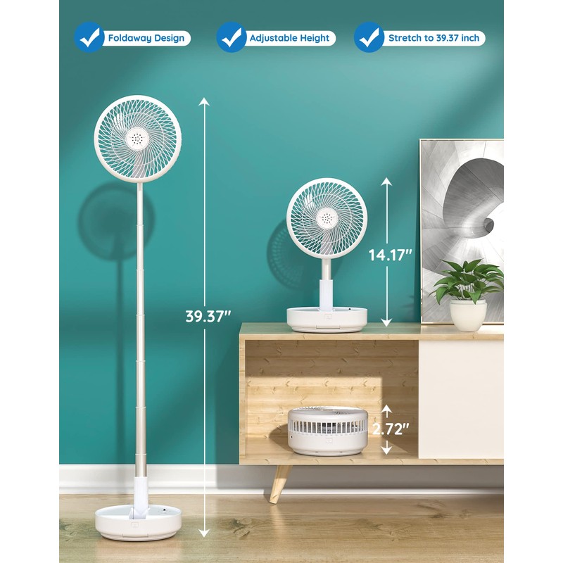Primevolve Portable Oscillating Standing Fan,Rechargeable Battery Operated USB Floor Table