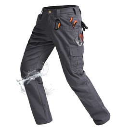 Rapoo Cargo Pants for Men Work Tactical Hiking Military Army Casual Pants for Men with Pockets Water Resistant Mens Ripstop Construction Carpenter Outdoor Pants Outdoor Grey 32Wx34L