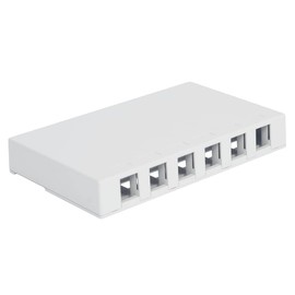 ICC 6 Port Surface Mount Box in White, Works with Slim and Wide Profile Keystone Jacks (Sold Separately), Compact Outlet for Voice and Data Connections, UL Listed TAA Compliant, IC107SB6WH