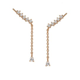 Vanbelle Sterling Silver Jewelry - Rose Gold Plated - Dangling Chain Earring with Cubic Zirconia Stones - Lightweight Elegant - Handcrafted - for Women