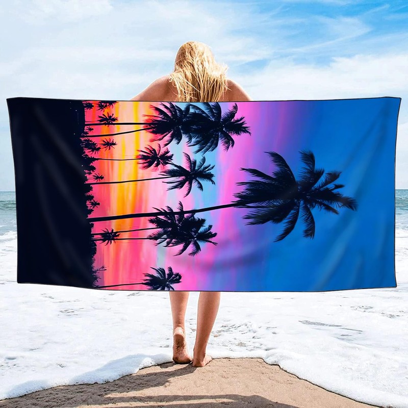 YISUMEI Sunset Coconut Tree Beach Towels for Adults Extra Large