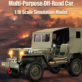 Hylukon Remote Control Car, 2.4Ghz 4WD Off Road RC Jeep Rock Crawler Vehicle with Linked Lights, 1:10 Scales All Terrain Remote Control Trucks RTR Hobby RC Car for Teen Adults