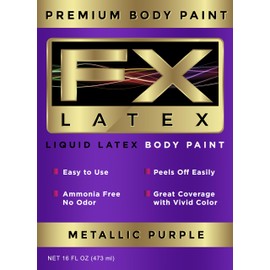 Liquid Latex - Face and Body Paint, Ammonia Free, Easy On and Off, Cosplay Makeup, Create Professional Monster, Zombie Arts 16 Oz (Metallic Purple)