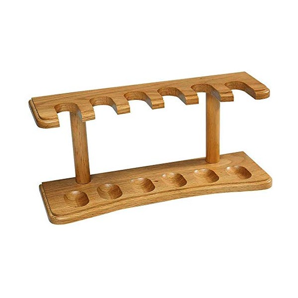 Wood Pipe Stand for 6 Bent or Straight Pipes in Wooden Walnut or Oak Finish (Oak)