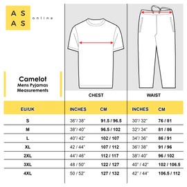 KRUXADER Mens Pyjamas Set | 100% Cotton PJs | With Pants & Short Sleeve Top | Elastic Waistband and Drawstring (CAMELOT NAVY, M)